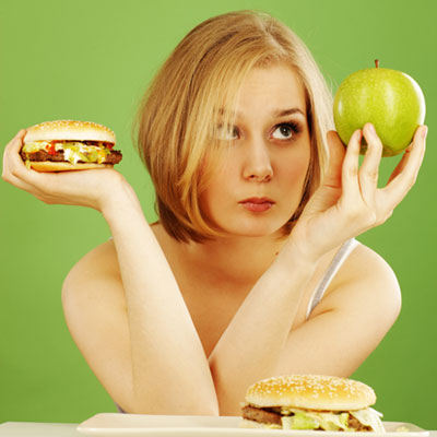 Woman-Diet-Apple-Hamburger-Choice